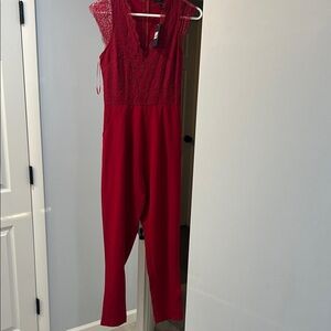 Red Lace-Top Jumpsuit - Women's Sleeveless Evening Jumpsuit